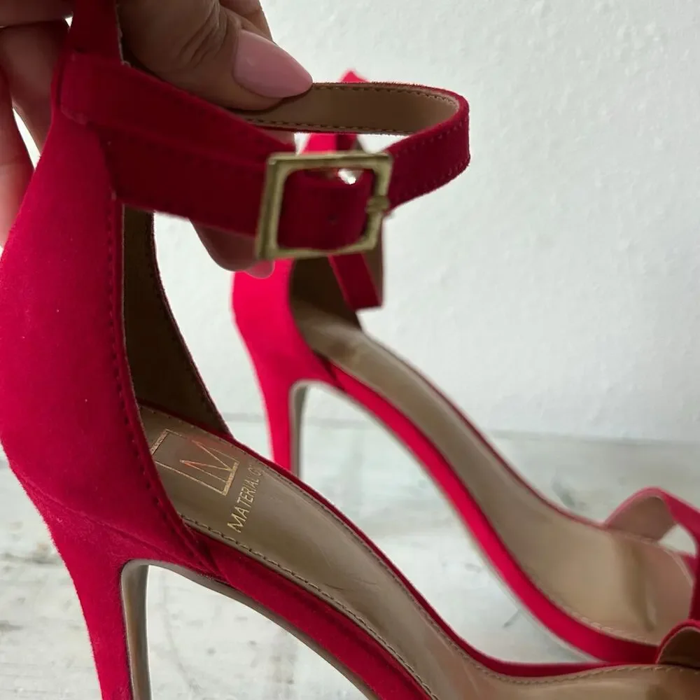 Material Girl Red Ankle Strap Stiletto Heels Size 7.5 Dress Sandals